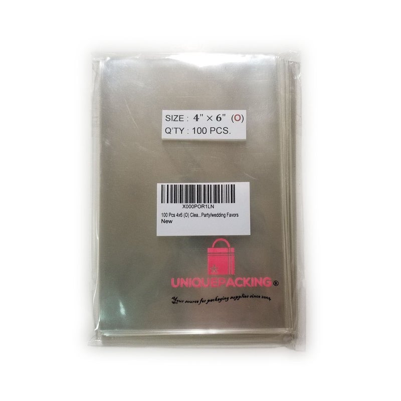 UNIQUEPACKING 100 Pcs 4x6 Inches (O) Clear Flat Open-End Cello Cellophane Bags Good for Bakery, Party/Wedding Favors, 1 Pack / 100 Pieces - Image 1